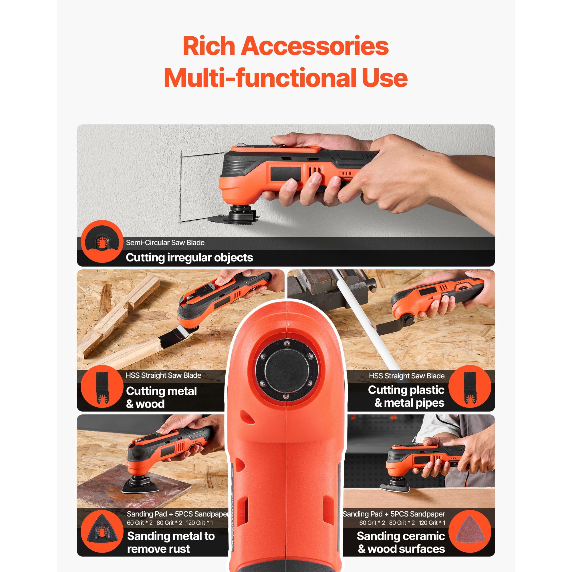 Cordless Oscillating Tool Kit 12V, 6 Speeds 6000-17500 OPM, 3.2° Oscillation Angle, 2.0Ah Battery, Quick Blade Change, LED Light for Woodworking DIY