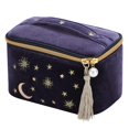 thumbnail image 1 of Bolsa de maquillaje cosmética SZZCX con estampado de estrellas lunares bordadas en terciopelo azul marino, 1 of 5