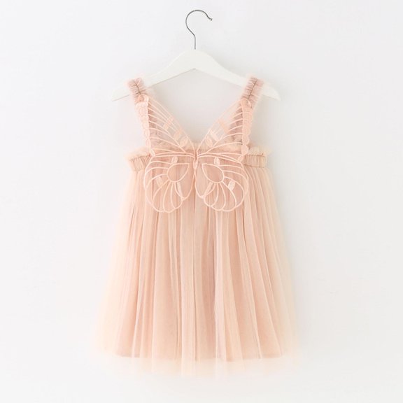 Cethrio Kids Girls Dresses- Cute Mesh Casual Sleeveless Fashion Girls Summer Dresses Beige Size 1-3T