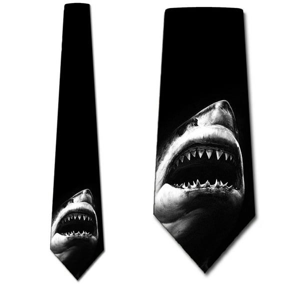 Animal Ties Mens Black and White Shark Necktie by Three Rooker