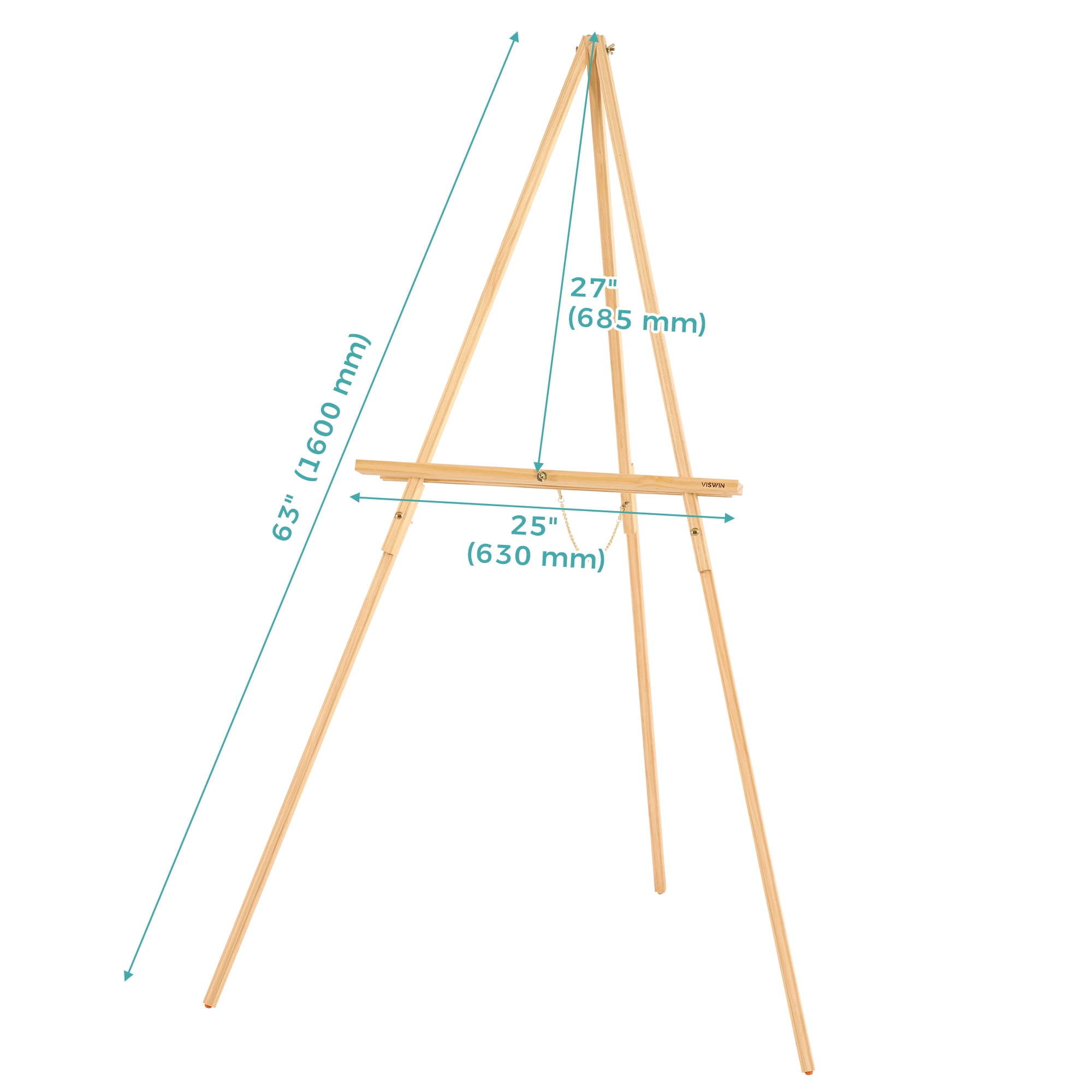 VISWIN 3 Pcs 63" Wooden Tripod Display Easel Stand for Wedding Sign-Black - Natural