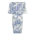 thumbnail image 5 of Blue Toile De Jouy Women's Off The Shoulder Ruffles Summer Wedding Guest Loose Casual Party Beach Dress, 5 of 9
