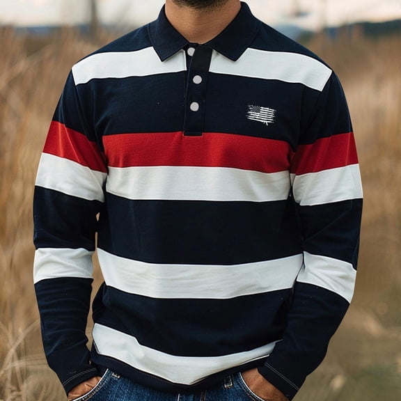 PNTUTB Men's Casual Long Sleeve Color-blocking Shirt Classic Button Down Lapel Collar Pullover Comfort Blouses