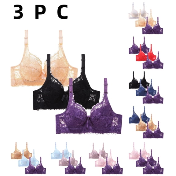 ATENAR 3PC Womens Bras,Wireless Bras for Women,Supportive Bras for Women,Stretch Fabric,Breathable,Solid,Nylon,Spandex,Beige,34B