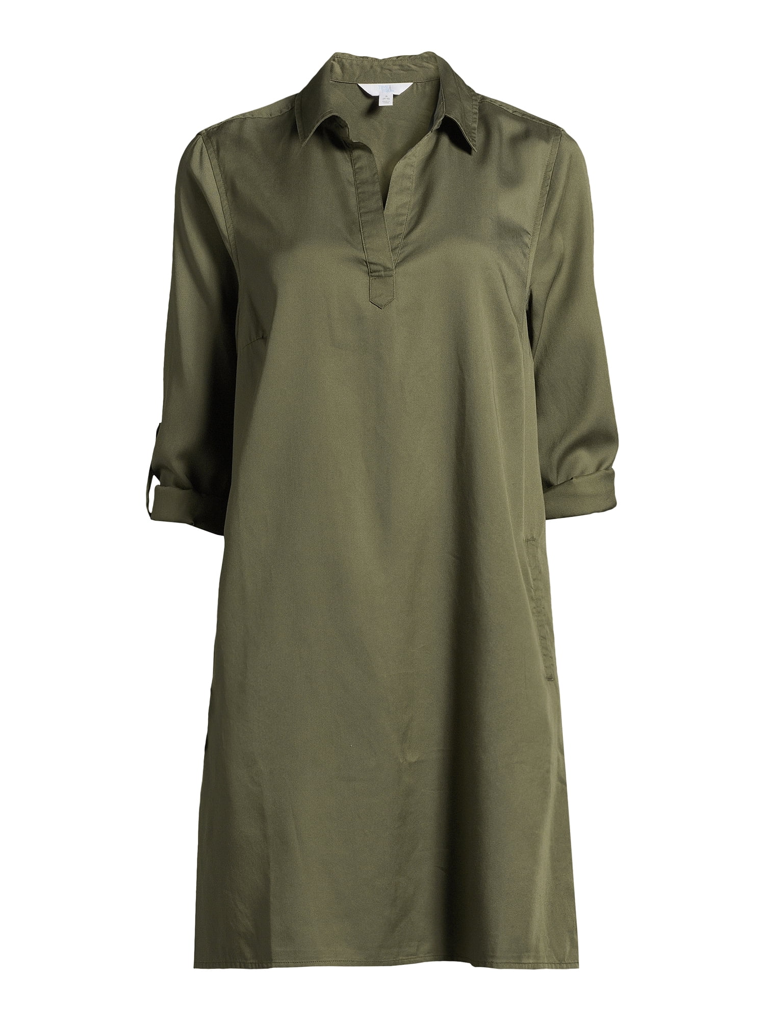 Time and Tru Women's Mini Shirt Dress with Sleeves, Sizes XS-3XL
