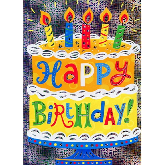 Paper House Productions Orange and Yellow Cake on Holographic Foil Juvenile Birthday Card for Kids : Children