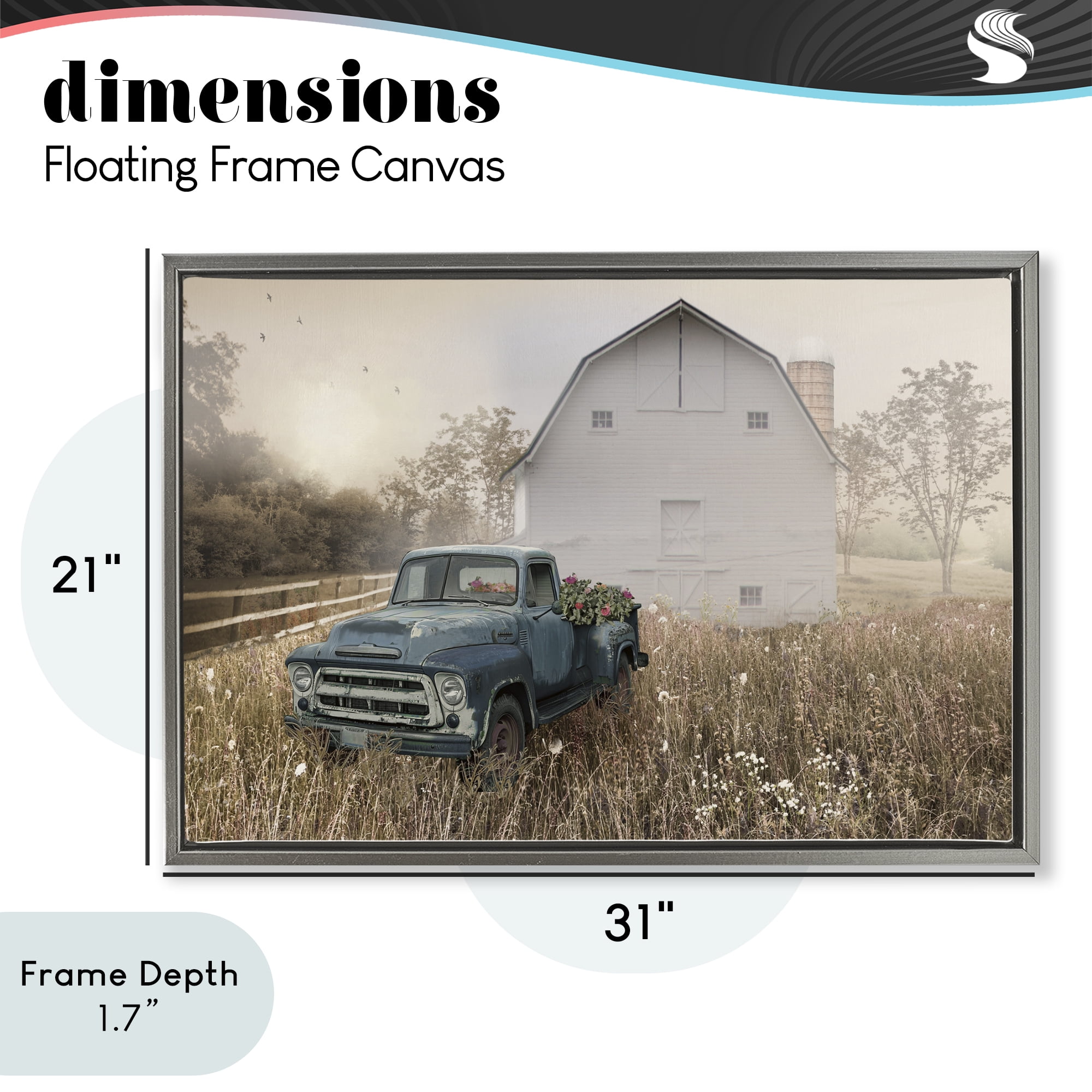 Stupell Industries Vintage Pickup in Wildflowers Gray Framed Floater Canvas Wall Art, design by Nan