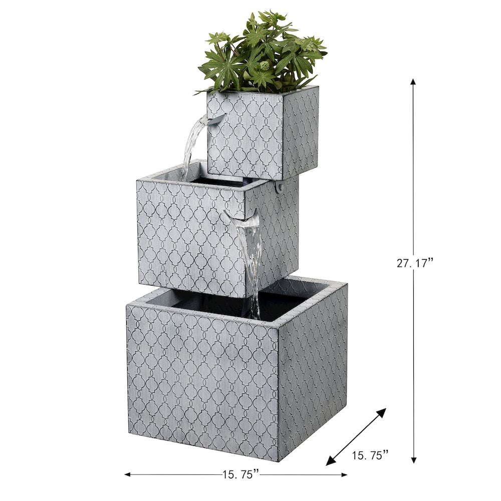 Hi-Line Gift Ltd 79533-H Rectangle 3 Tier Metal Fountain with Planter - Outdoor