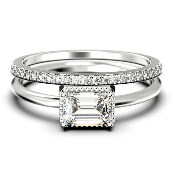 Minimalist 1.50 Carat Emerald Cut Diamond Moissanite Engagement Ring, Wedding Ring in 10k Solid White Gold, Gift For Her, Promise Ring, Anniversary Ring, Bridal Rings Set