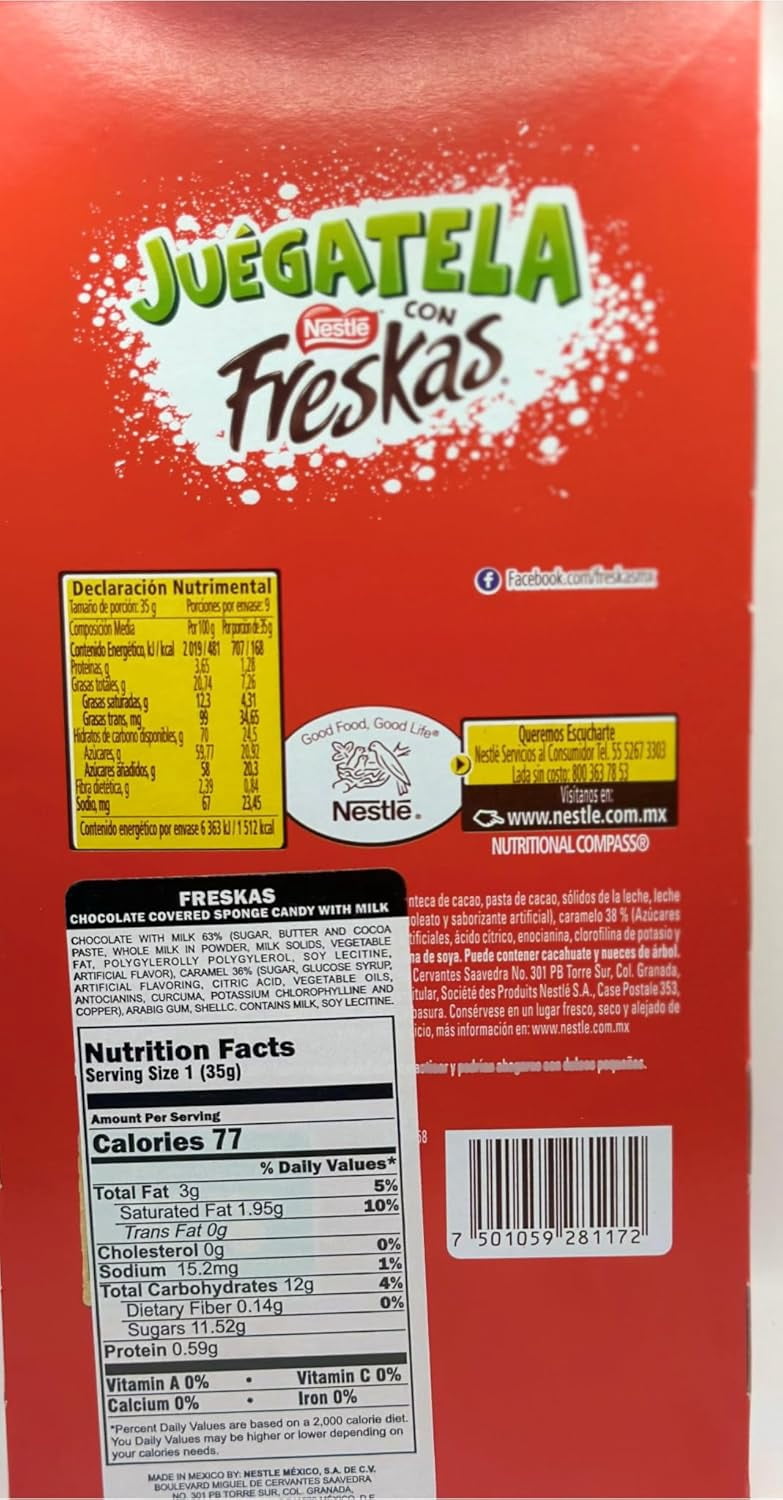 Nestle Freskas Flavored Sponge Toffee Balls Covered in Chocolate, 9 x 1.24 oz