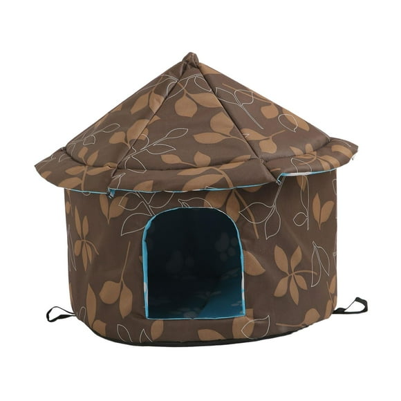Casa Cálida Al Aire Libre, Perros Pequeños Resistentes a La Intemperie, Cueva Cálida de Invierno, Tienda Plegable a Prueba de Lluvia, Suministros para Redondo L Marrón