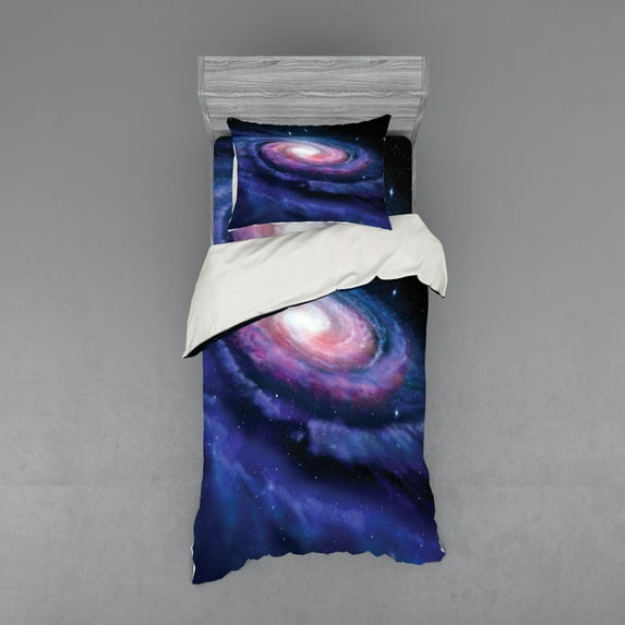 Ambesonne Galaxy Bedding Set 3 Pcs, Nebula in Outer Space, Twin, Mauve Blue