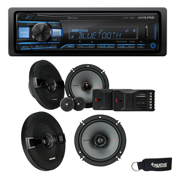 Alpine UTE-73BT Bluetooth Receiver (No CD), a Pair of 44KSS6504 6.5" Components, and 44KSC6504 6.5" Speakers
