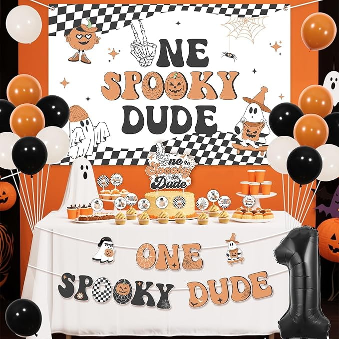 GIOGUK Halloween Spooky One Birthday High Chair Banner - Spooky Baby First Birthday