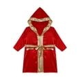 thumbnail image 2 of iiniim Kids Boys Metallic Boxing Robe Boxing Hooded Satin Boxer Cloak with Belt Burgundy 12, 2 of 7
