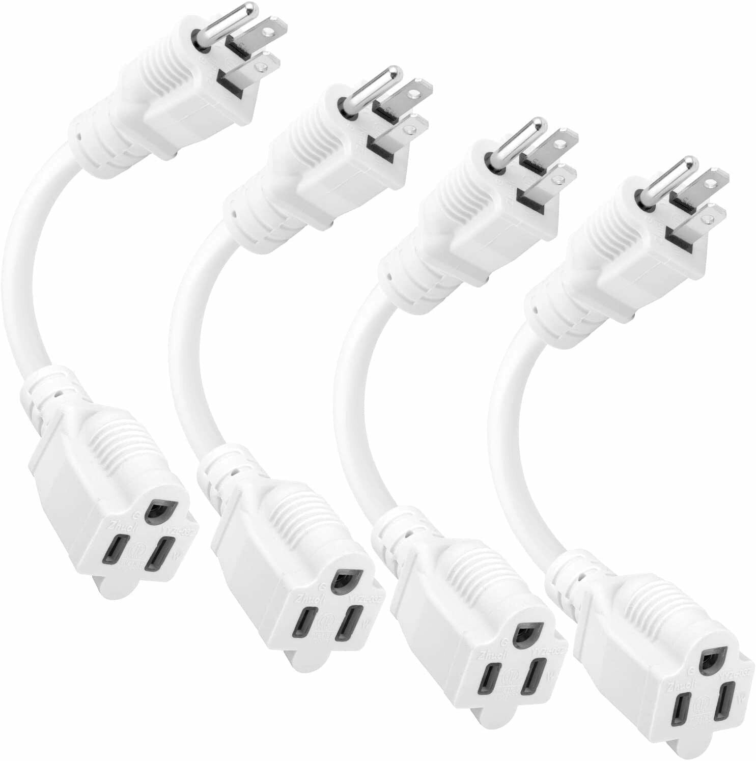 4 Pack8 Inch Short Power Extension Cord Outlet Saver, SJTW 16AWG/13A