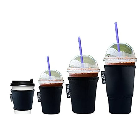 

Bexbchh 4 Pack Reusable Iced Coffee Sleeves - Insulator Sleeve for Cold Beverages Neoprene Cup Holder - Starbucks Coffee sleeve Dunkin Coffee sleeve，More (Black)