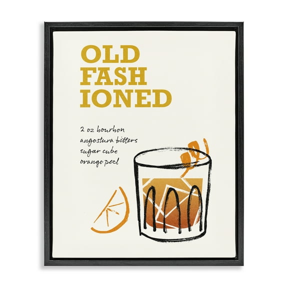 Stupell Industries Old Fashioned Recipe Food & Beverage Painting Black Floater Framed Art Print Wall Art, 17 x 21