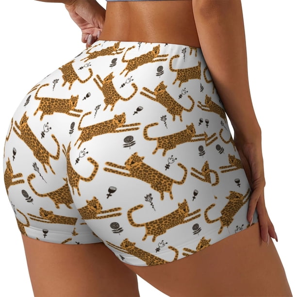 Fotbe Leopard Print Shorts Sin Costuras – Shorts Deportivos de Cintura Alta para Mujer, Elásticos para Gimnasio, Yoga, Running o Ciclismo-Medium