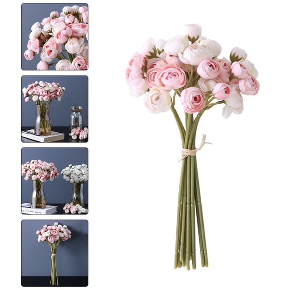 SILENRADAWN 1Pack Pink Simulated Camellia Bouquet Silk Plastic Decorative Flowers for Valentine's Day Decor