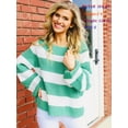 thumbnail image 5 of WIPONKEN Oversized Sweaters Off the Shoulder Sweaters for Women Knit Sweaters Tops Green Striped Sweaters Crew Neck Pullover Sweaters Tops, 5 of 9