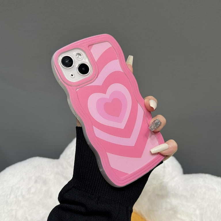 Wavy Frame Love Heart Ripple Soft for iPhone Case (Pink,iPhone 12