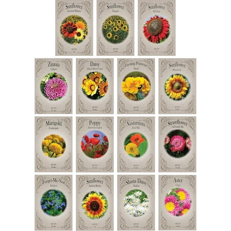 Black Duck Brand Liberty Garden 15 Heirloom Flower Seeds (15 pack), High Germination Rate