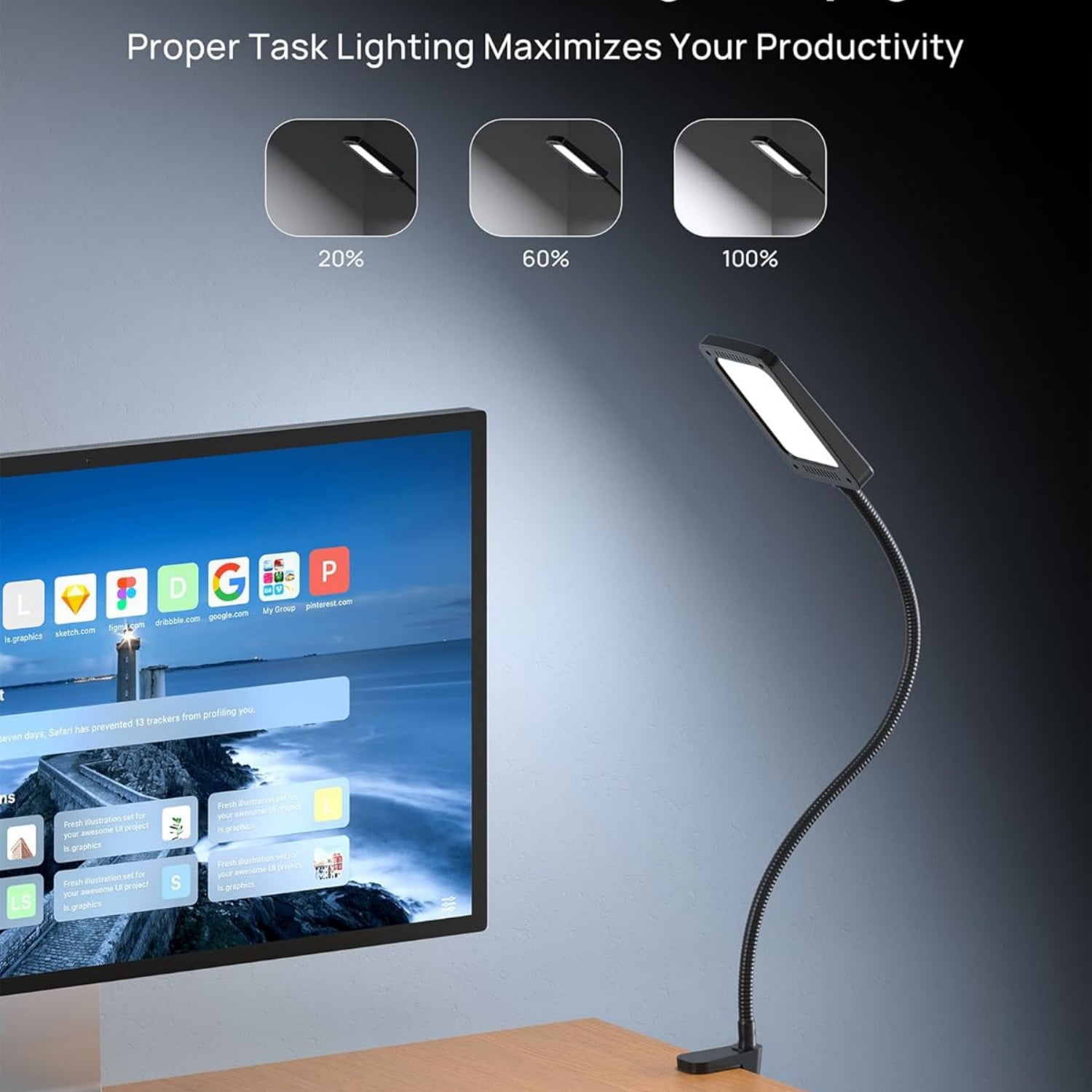LED Desk Lamp with Clamp, 1000LM Super Bright 3-Level Dimmable Desk Light 6000K Daylight, Extra-Long Flexible Gooseneck Clip on Light, Eye-Care Clamp Lamp for Painting, Workbench,Reading