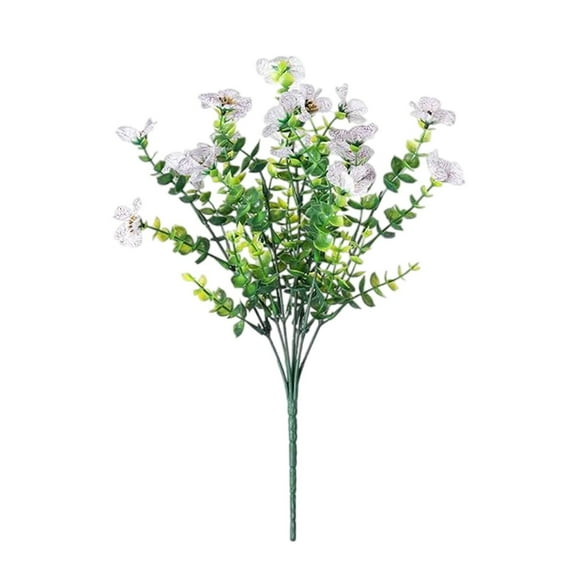 ZTTD Artificial Fake Plants Flowers for Outdoors, 1 Bundles UV Resistant Faux Plastic White Violet Flowers for Outside Spring Summer Decor