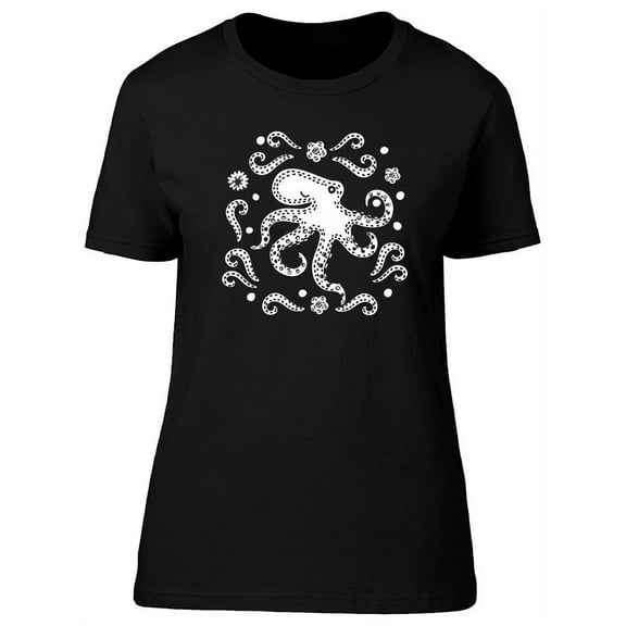 Cool Octopus White Doodle Sketch T-Shirt Women -Image by Shutterstock, Female Medium