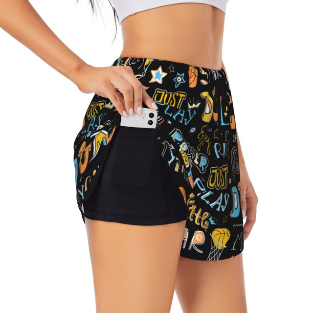 Balery Basketball Pantalones cortos deportivos para mujer con forro y dos bolsillos, elásticos, para entrenamiento, gimnasio, yoga-XX-Large