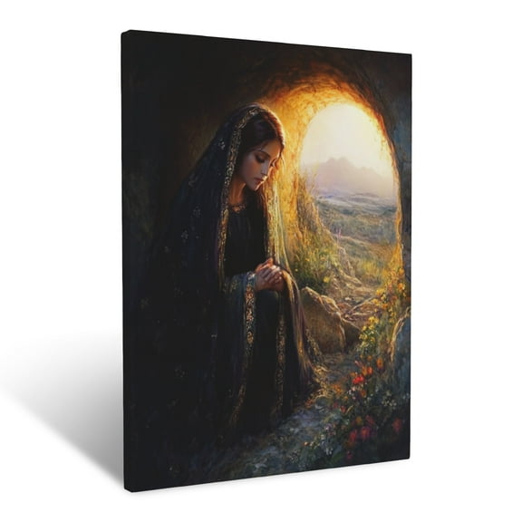 CozyNet Mary Magdalene At The Tomb A Moment Of Discovery & Faith, Bathed In Heavenly Light Wall Art Prints With Frame Canvas Perfect for Living Room & Bedroom, Ready to Hang, Wall Decor 12"x16"