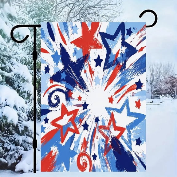 RKSupls Patriotic Linen Double Sided Garden Flag, Independence Day Themed Yard Decor, Patriotic Starburst Celebration Outdoor Banner for Holiday Lawn