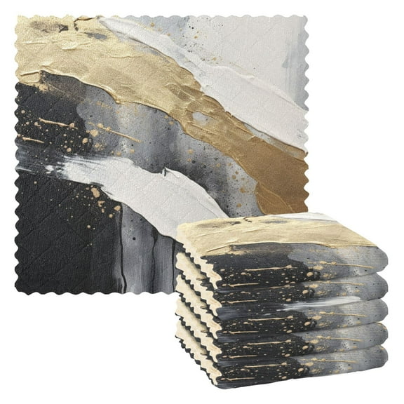 6 Packs Abstract Gold White Painting Kitchen Dish Towels Soft Absorbent Dish Cloths 11"x11"