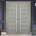 thumbnail image 4 of Solid French Double Doors 56 x 80 inches Frosted Glass | Quadro 4088 Grey Ash | Wood Solid Panel Frame Trims | Closet Bedroom Sturdy Doors, 4 of 7