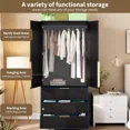 thumbnail image 4 of GarveeHome Armoire Wardrobe Closet, 69.5" Tall Wooden Wardrobe Cabinet with Rattan Doors, 2 Doors & 3 Drawers, Hanging Rod Clothing Storage for Bedroom, Entryway, Modular Design, Black, 4 of 8