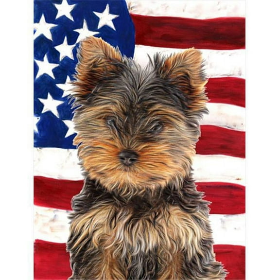 USA American Flag with Yorkie Puppy & Yorkshire Terrier Flag Garden Size