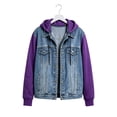 thumbnail image 7 of Women's Hooded Jeans Jackets - Drawstring Button up Denim Hoodie with Pockets Patchwork Long Sleeve Fall Sweatshirt with Hood, M, 7 of 7