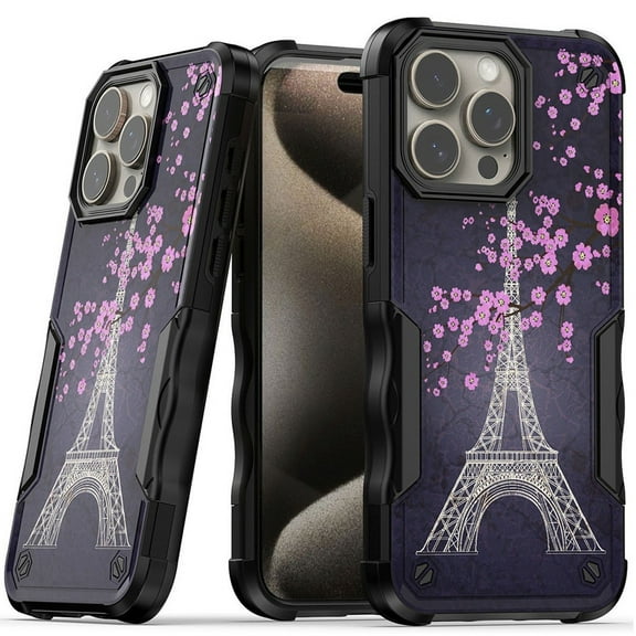 For iPhone 15 PRO Case Ergonomic Grip Print Design Shockproof   2 Tempered Glass