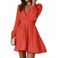 thumbnail image 2 of Mini Deep V Long Sleeve Dress for Women A-Line High Waisted Casual Flowy Dress for Wedding Guest Orange & Red XL, 2 of 9