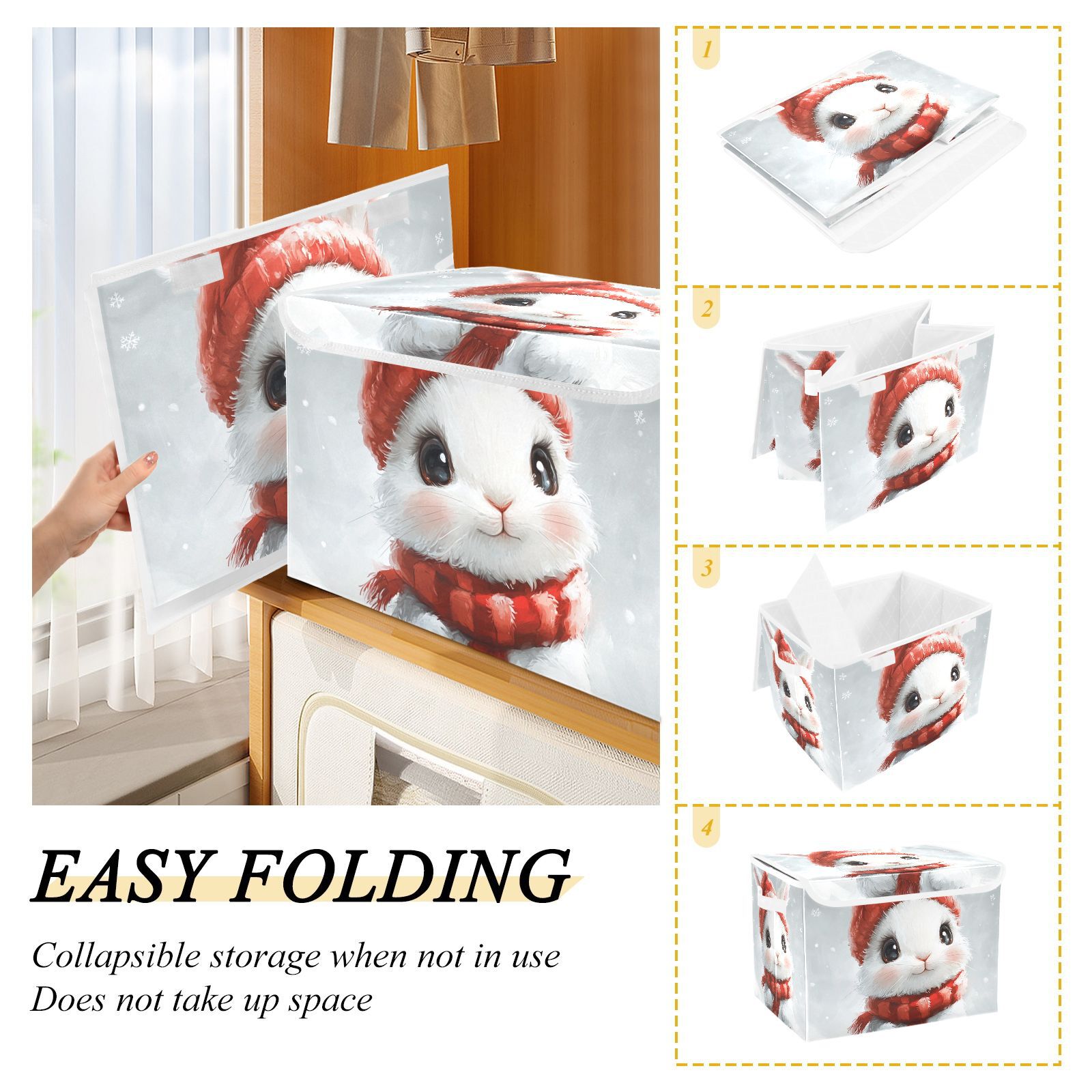 Cute Rabbit Easter Storage Basket for Shelves Foldable Container Organizer for Organizing Toys Clothes Books with Handles