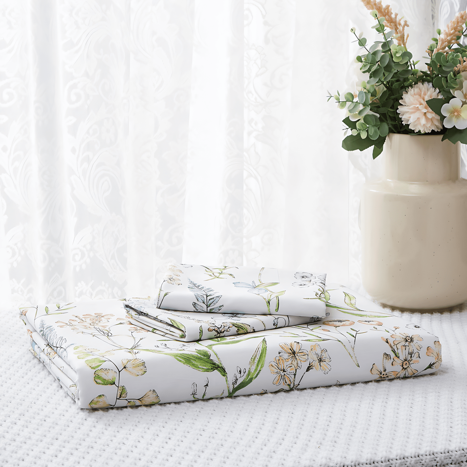 3 Pieces Ultra Soft Pink Flowers Birds Floral Duvet Cover 100% Cotton Bedding Set Comfy Durable Farmhouse Duvet Cover Set Queen Size