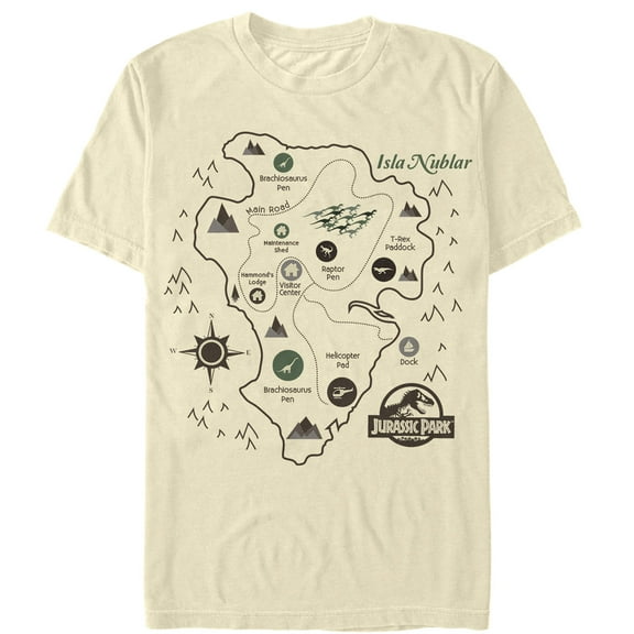 Men's Jurassic Park Isla Nublar Map Graphic Tee Cream 2X Large