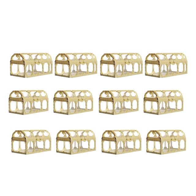 12pcs Transparent Candy Box Creative Beautiful Treasure Box for Wedding Party Festival (Golden, Large Size)