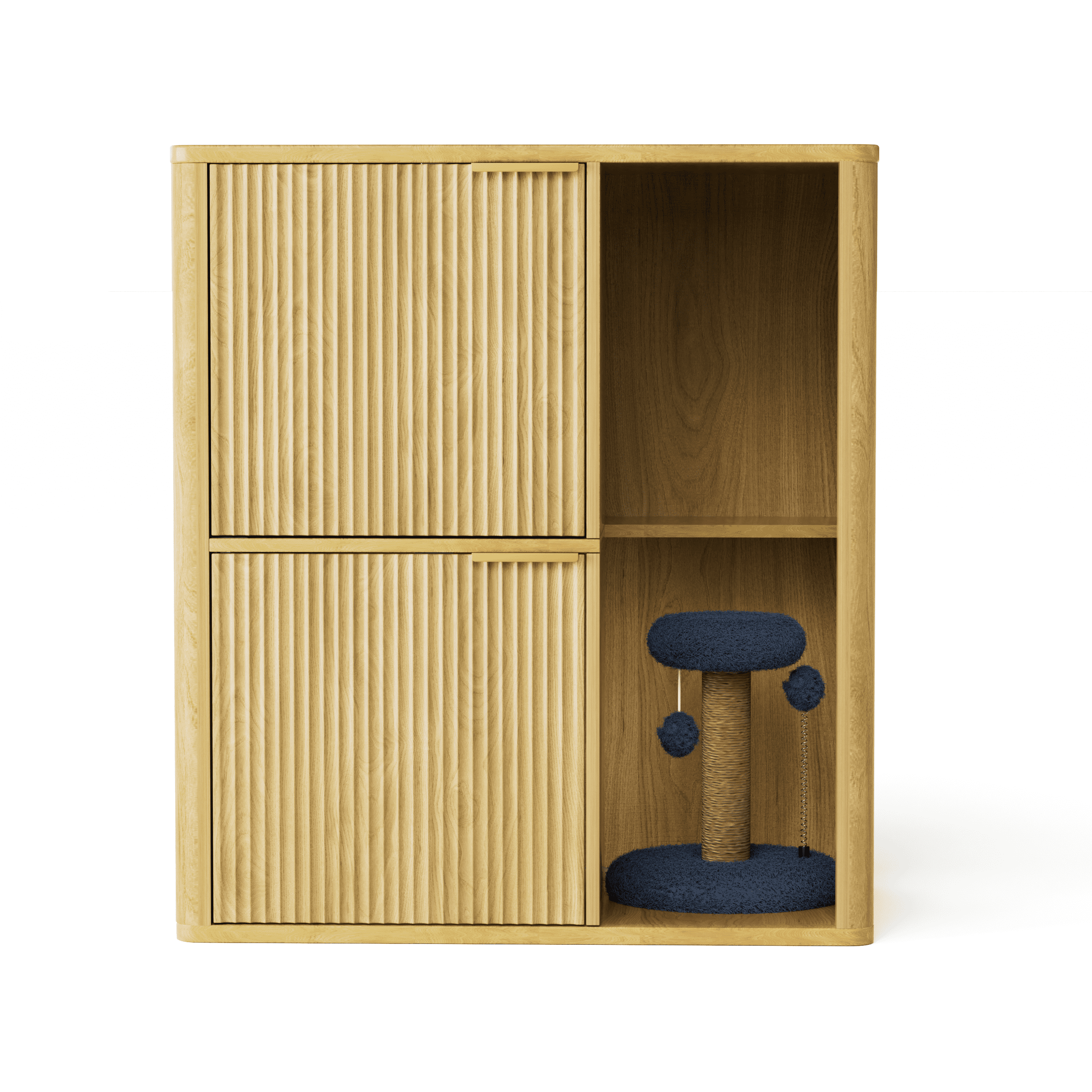 Cat Litter Cabinet with Cat Tree and Dual Cat Doors, Concealed Litter Box Enclosure and Storage Shelf for Living Room Bedroom, Natural