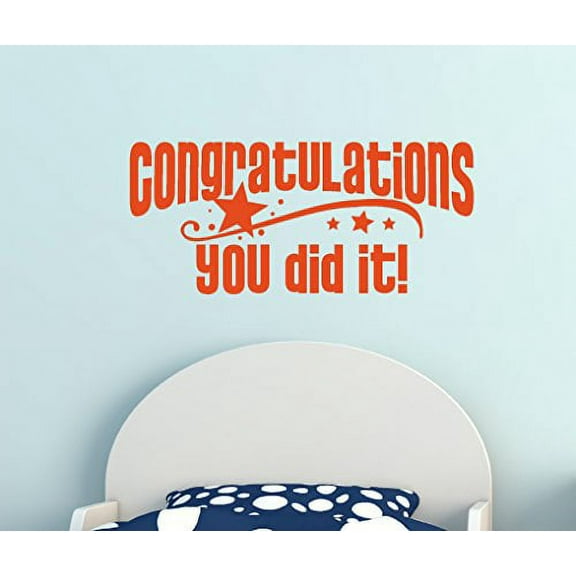Congratulations You Did it with Stars Vinyl Wall Decal Graduation Art, 23x10-Inch, Orange