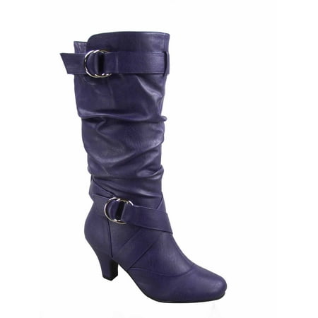 

Maggie-39 Women s Round Toe High Heel Zipper Mid-Calf Causal Dress Boots Shoes ( Purple 6)