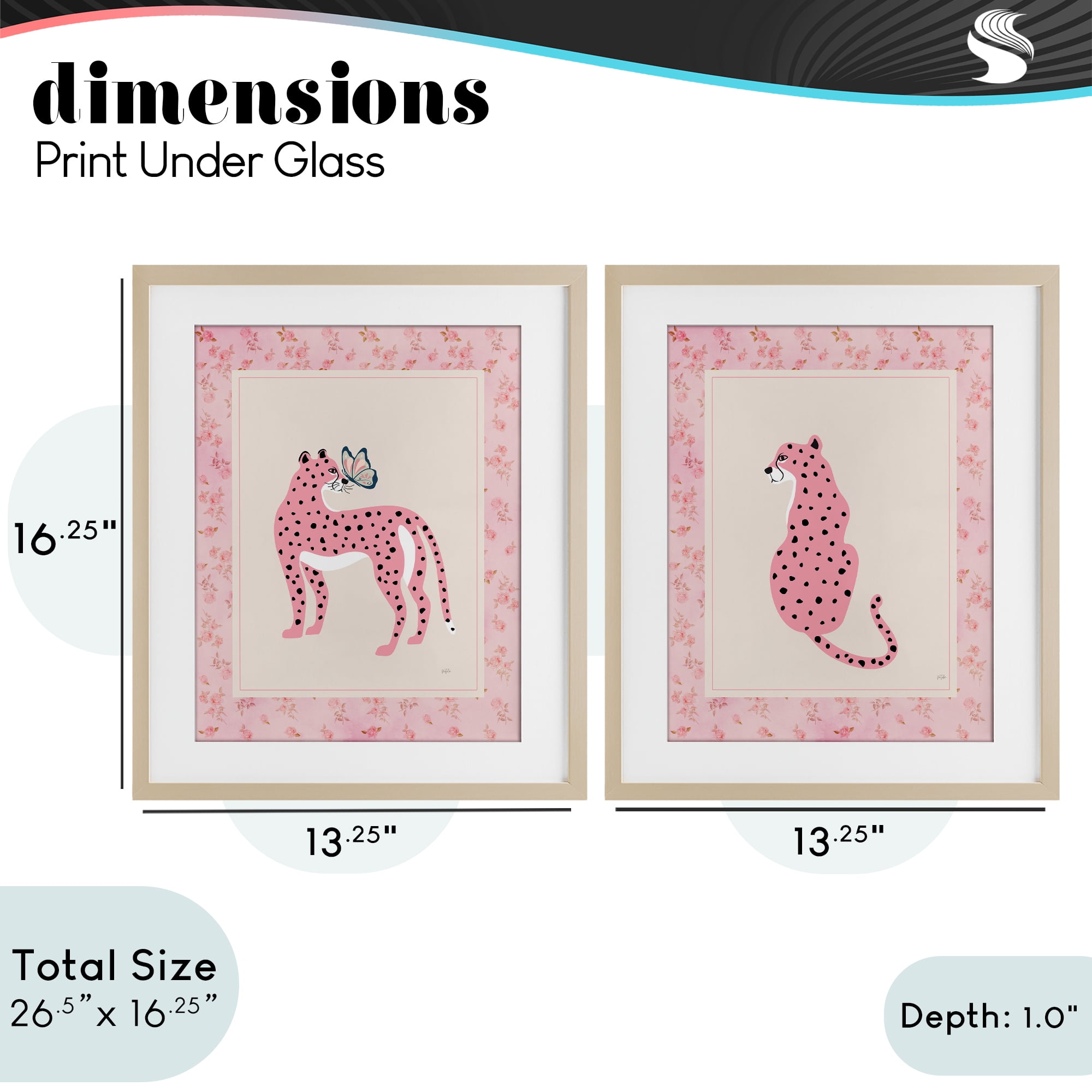 Stupell Industries Pink Leopard & Floral Border 2 Piece Birch Framed Print Under Glass Set, design by Natalie Carpentieri