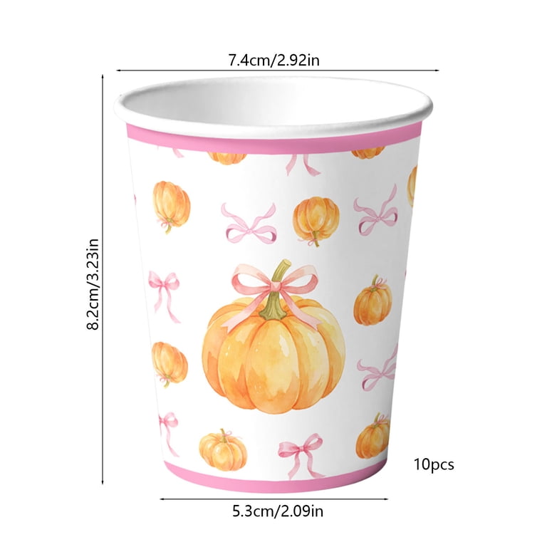 Fall Pumpkin Paper Cups, Disposable Thanksgiving Party Cups with Bow ...