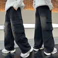 thumbnail image 2 of CPNG Boy's Baggy Fashion Cargo Jeans Teen Boys Casual Multi Pocket Straight Wide Leg Elastic High Waisted Denim Pants(Black,11-12 Years), 2 of 8